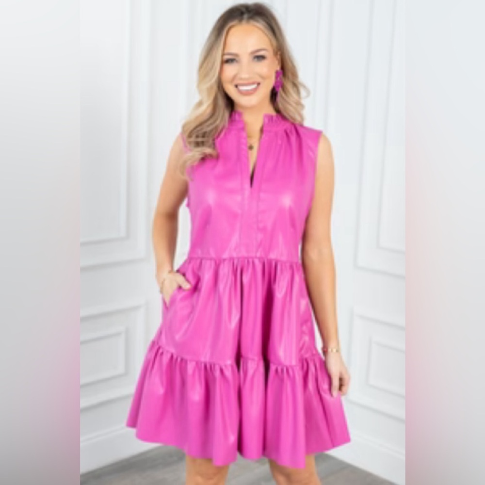 ee some NWOT faux pink leather tired dress size large